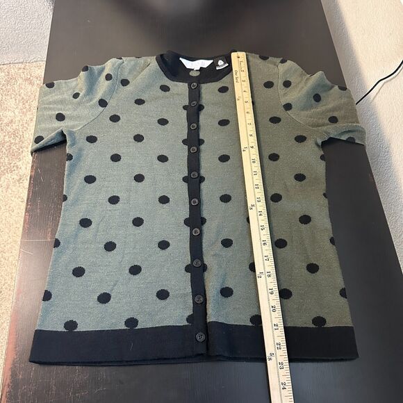 Ella J Cardigan Women Small Sweater Merino Wool Polka Dots Green Retro Knit - Picture 8 of 11